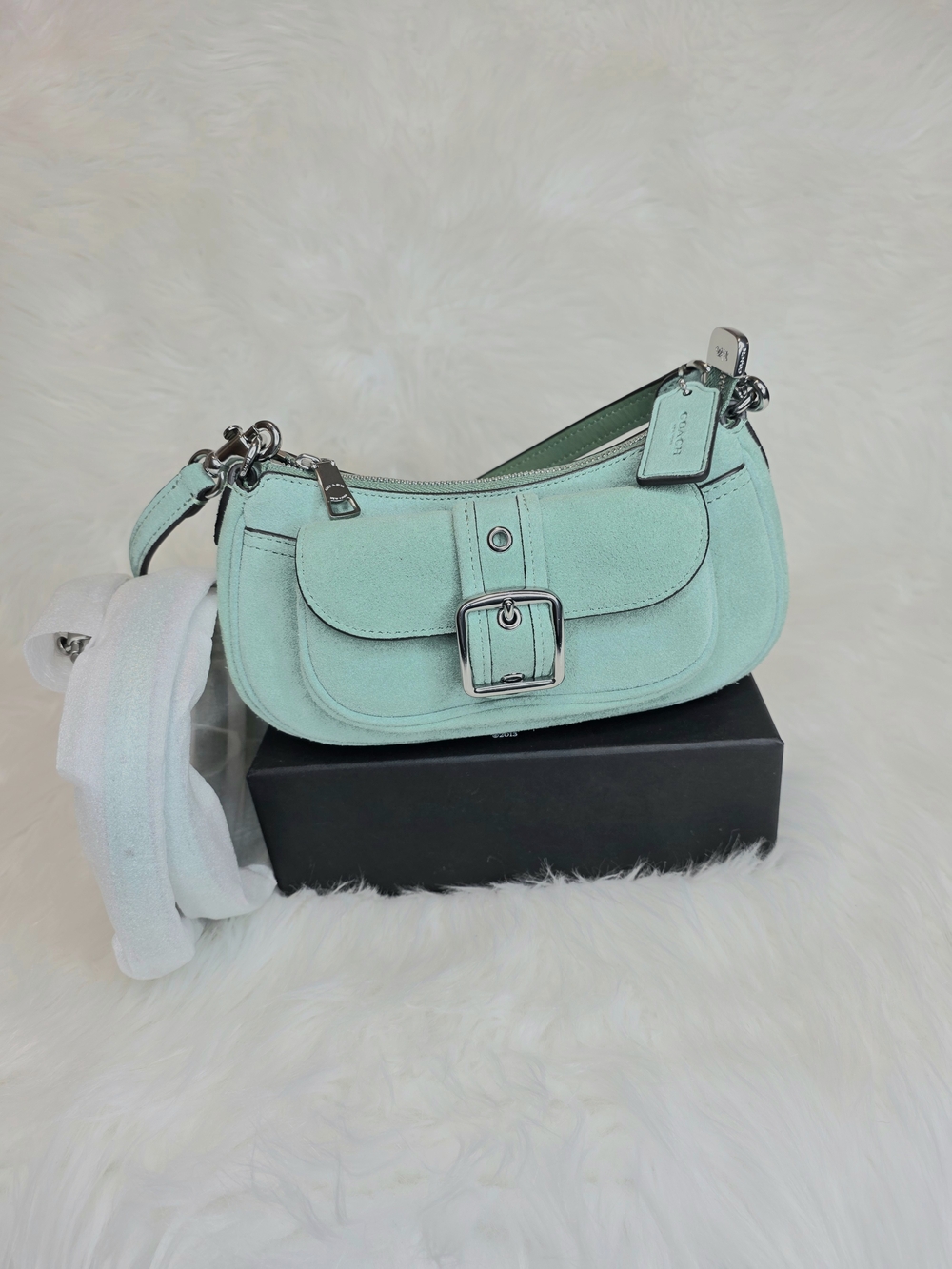 Coach Aston Mint Suede Mini Shoulder Bag with Crossbody Strap& Front Pocket NWT - Picture 6 of 11